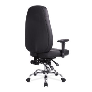 24 hour black leather office chair back view
