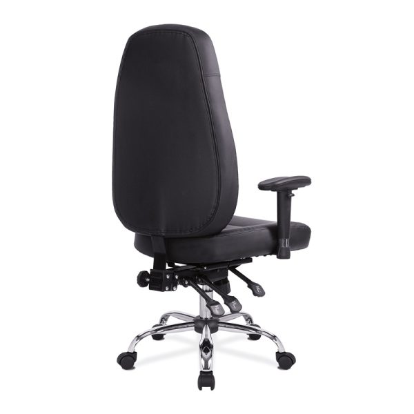 24 hour black leather office chair back view