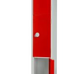 3 door locker with red doors