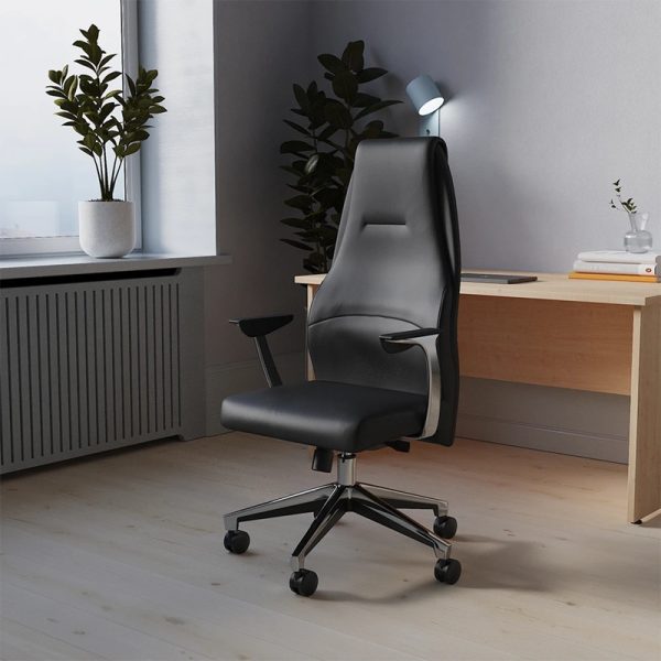 executive office chair in black leather in home office