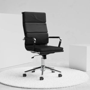 high back executive office chair in black leather