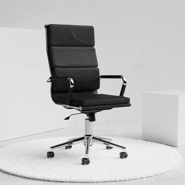 high back executive office chair in black leather
