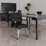 visitor chair in black leather round meeting table