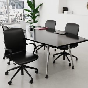 black high back office chair in vegan pu leather around a meeting table