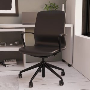 black high back office chair in vegan pu leather in home office