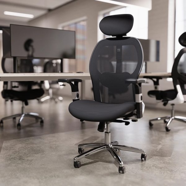 black mesh back office chair in office