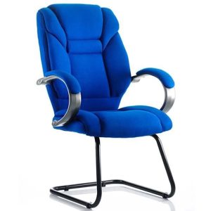 Blue fabric visitor chair with cantilever frame