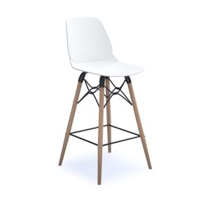 cafe stool white with wood spindle legs