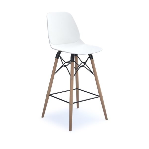 cafe stool white with wood spindle legs