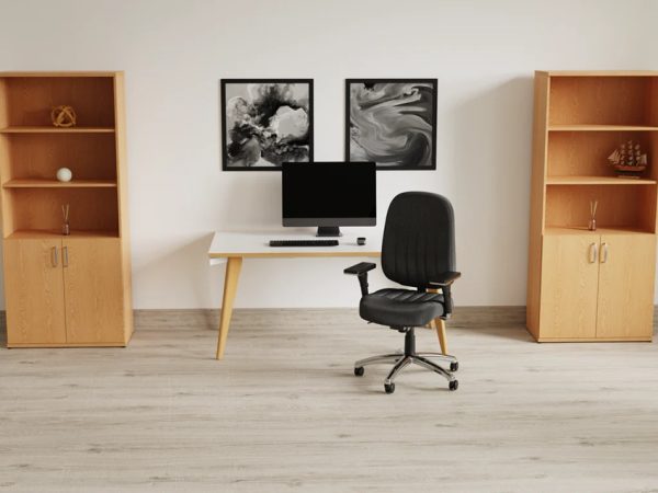 combination cupboard beech in office with office desk and office chair