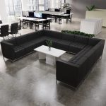 contemporary reception seats in black leather in reception