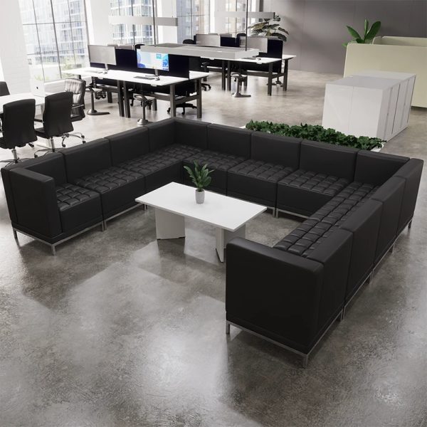 contemporary reception seats in black leather in reception
