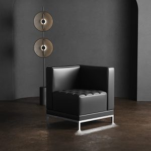contemporary corner reception seat in black leather