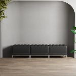 contemporary black leather reception cube seat in row of 3