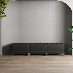 contemporary black leather reception cube seat in row of 3