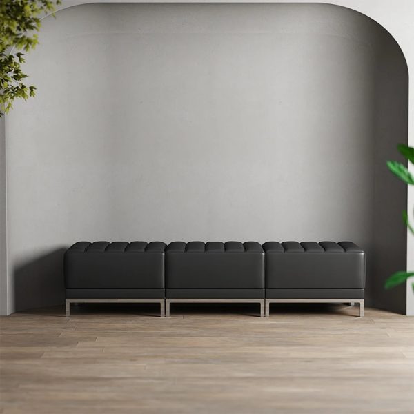 contemporary black leather reception cube seat in row of 3
