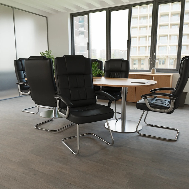 Deluxe High Back Black Leather Cantilever Visitor Chair Manchester