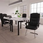 deluxe black leather visitors chair in meeting room
