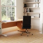 design classic high back office chair in black leather in home office room shot with office desk
