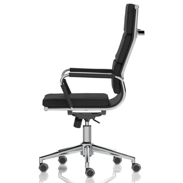 design classic high back office chair in black leather and chrome frame