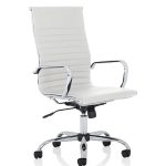 design classic high back in white leather and chrome frame