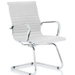design classic visitor chair in white leather and chrome frame