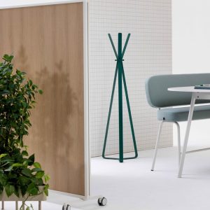designer coat stand in green in office