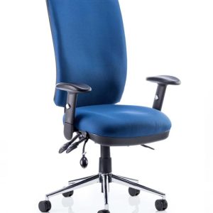 ergonomic operators chair blue fabric with arms and chrome base