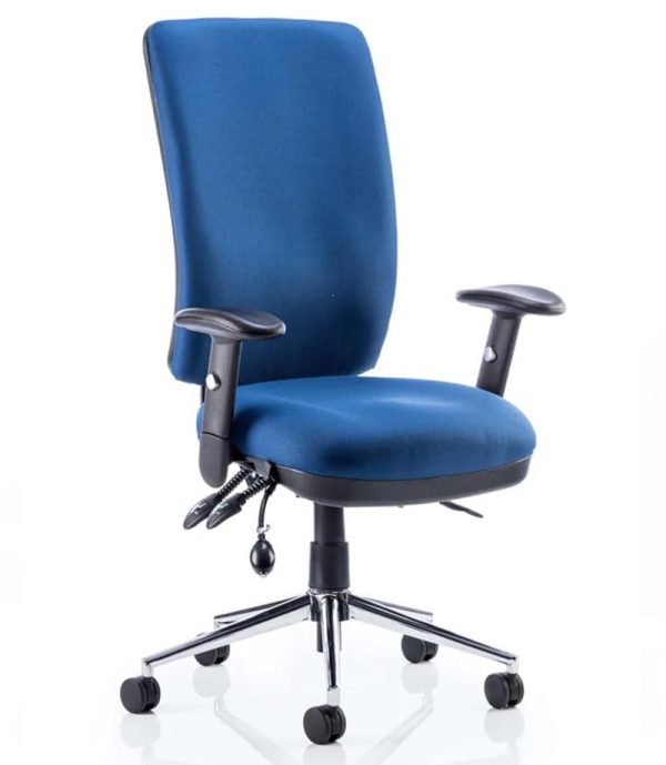 ergonomic operators chair blue fabric with arms and chrome base