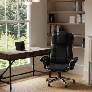 executive office chair in black leather and gull wing arms