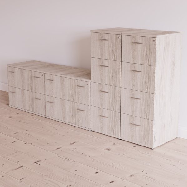 4 drawer filing cabinets in grey oak with side filers