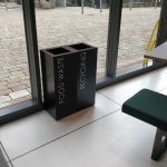 food waste recycling bin and recycling bin in room shot