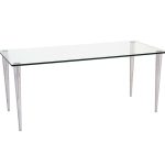 glass desk with chrome legs and clear glass desk top