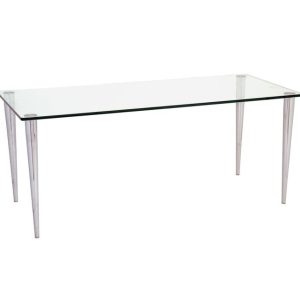 glass desk with chrome legs and clear glass desk top