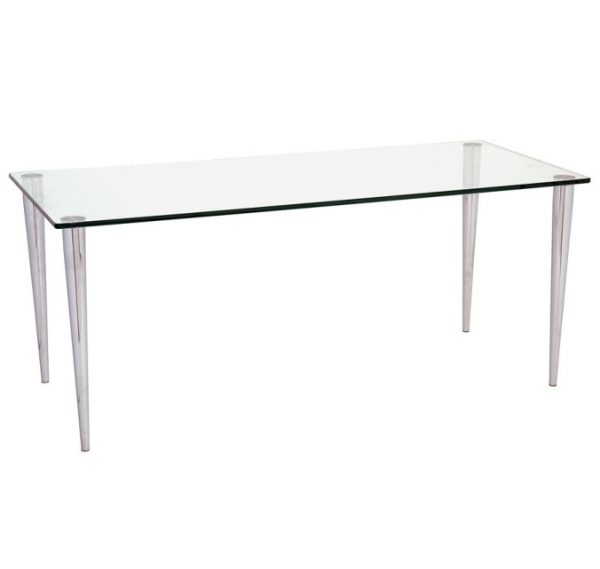 glass desk with chrome legs and clear glass desk top