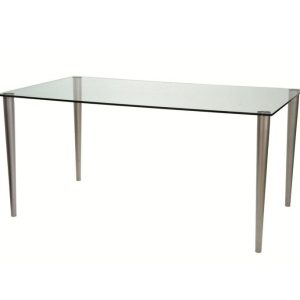 glass desk with matt nickel legs and clear glass desk top