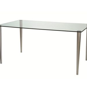 glass desk with clear desk top and matt nickel legs