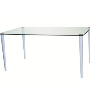glass desk with white legs and clear glass desk top