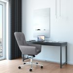 contemporary grey fabric home office chair in room shot at home office desk