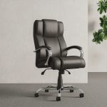 heavy duty office chair in black leather and chrome base