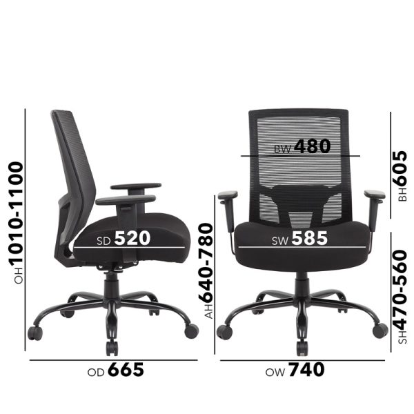 heavy duty mesh chair dimension diagrams