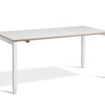 height adjustable desk with white desk top and ply edge with white legs