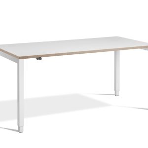 height adjustable desk with white desk top and ply edge with white legs