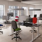 height adjustable desk office room shot