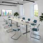 height adjustable desk sit stand desk in meeting room