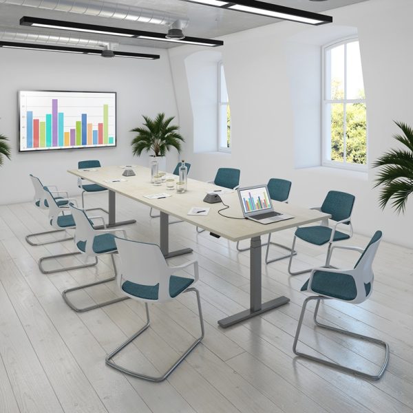 height adjustable desk sit stand desk in meeting room