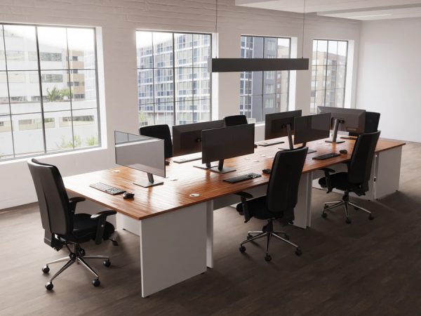 high back operator chair in room shot with panel end desks