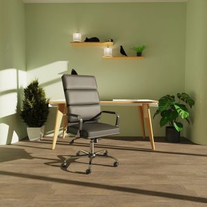 high back executive office chair in black leather in home office