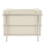 ivory leather reception chair with stainless steel detail. back view