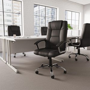 black leather office chair in office